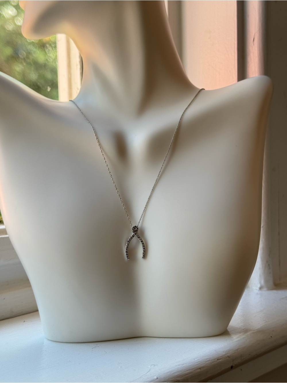 14K White Gold Diamond Wishbone Necklace